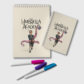 Блокнот с принтом The umbrella academy в Курске, 100% бумага | 48 листов, плотность листов — 60 г/м2, плотность картонной обложки — 250 г/м2. Листы скреплены удобной пружинной спиралью. Цвет линий — светло-серый
 | dark horse comics | netflix | the umbrella academy | umbrella | академия амбрелла | белая скрипка | бен харгривз | комикс | комильфо | космобой | кракен | реджинальд харгривз | сеанс | слух