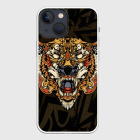 Чехол для iPhone 13 mini с принтом Тигровый стимпанк (Tiger) в Курске,  |  | барс | волк | детёныш | джунгли | енот | животное | злость | зубр | клыки | кот | лев | леопард | лес | листья | львица | медведь | монстр | оскал | охотник | пасть | полосы | пятнистая | рык | рычание | тигр
