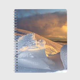 Тетрадь с принтом Снежная долина в Курске, 100% бумага | 48 листов, плотность листов — 60 г/м2, плотность картонной обложки — 250 г/м2. Листы скреплены сбоку удобной пружинной спиралью. Уголки страниц и обложки скругленные. Цвет линий — светло-серый
 | Тематика изображения на принте: долина | зима | зимний | зимой | лёд | небо | облака | природа | природные | природный | север | снег | снега | снежная | снежный | снежок | сугроб | сугробы | туч | тучи | холм | холмистый | холмы