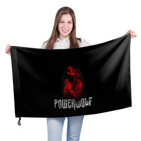 Флаг 3D с принтом POWERWOLF в Курске, 100% полиэстер | плотность ткани — 95 г/м2, размер — 67 х 109 см. Принт наносится с одной стороны | Тематика изображения на принте: hardcore | metal | music | powerwolf | punk | rock | волки | метал | музыка | панк | рок