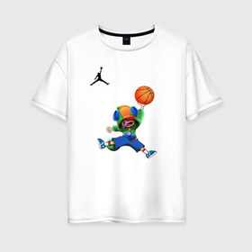 Женская футболка хлопок Oversize с принтом Brawl STARS (баскетбол) в Курске, 100% хлопок | свободный крой, круглый ворот, спущенный рукав, длина до линии бедер
 | brawl | leon | moba | stars | supercell | баскетбол | игра | коллаборация | коллаж | паттерн