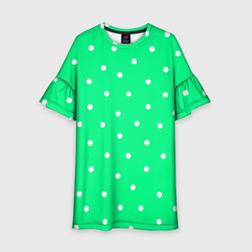 Детское платье 3D с принтом Горошек на зеленом в Курске, 100% полиэстер | прямой силуэт, чуть расширенный к низу. Круглая горловина, на рукавах — воланы | baby | casual | girl | green | pattern | геометрия | горох | горошек | девушкам | детские | зелень | круги | круглый | кружочки | летние | лето | листья | многоточие | мятный | нежные | орнамент | пастельные | паттерн