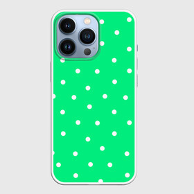 Чехол для iPhone 13 Pro с принтом Горошек на зеленом в Курске,  |  | baby | casual | girl | green | pattern | геометрия | горох | горошек | девушкам | детские | зелень | круги | круглый | кружочки | летние | лето | листья | многоточие | мятный | нежные | орнамент | пастельные | паттерн