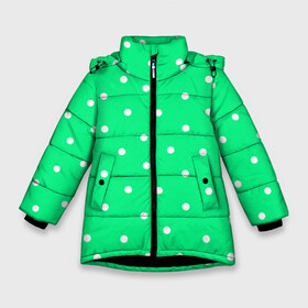 Зимняя куртка для девочек 3D с принтом Горошек на зеленом в Курске, ткань верха — 100% полиэстер; подклад — 100% полиэстер, утеплитель — 100% полиэстер. | длина ниже бедра, удлиненная спинка, воротник стойка и отстегивающийся капюшон. Есть боковые карманы с листочкой на кнопках, утяжки по низу изделия и внутренний карман на молнии. 

Предусмотрены светоотражающий принт на спинке, радужный светоотражающий элемент на пуллере молнии и на резинке для утяжки. | baby | casual | girl | green | pattern | геометрия | горох | горошек | девушкам | детские | зелень | круги | круглый | кружочки | летние | лето | листья | многоточие | мятный | нежные | орнамент | пастельные | паттерн