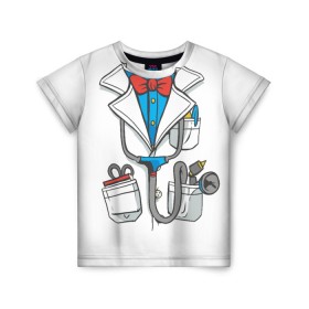 Детская футболка 3D с принтом Докторский халат в Курске, 100% гипоаллергенный полиэфир | прямой крой, круглый вырез горловины, длина до линии бедер, чуть спущенное плечо, ткань немного тянется | cosplay | doctor | surgeon | бабочка | больничный | в виде врача | врач | врача | врачебный | госпиталь | для ролевых игр | доктор | доктора | докторский | карманы | косплей | костюм врача | стетоскоп | халат