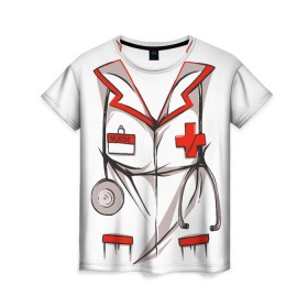 Женская футболка 3D с принтом Халат медсестры в Курске, 100% полиэфир ( синтетическое хлопкоподобное полотно) | прямой крой, круглый вырез горловины, длина до линии бедер | cosplay | doctor | nurse | surgeon | бабочка | больничный | врач | врача | госпиталь | для ролевых игр | доктор | доктора | докторский | карманы | косплей | костюм медсестры | медсестра | медсестры | стетоскоп
