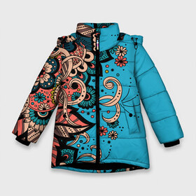 Зимняя куртка для девочек 3D с принтом Цветочная фантазия в Курске, ткань верха — 100% полиэстер; подклад — 100% полиэстер, утеплитель — 100% полиэстер. | длина ниже бедра, удлиненная спинка, воротник стойка и отстегивающийся капюшон. Есть боковые карманы с листочкой на кнопках, утяжки по низу изделия и внутренний карман на молнии. 

Предусмотрены светоотражающий принт на спинке, радужный светоотражающий элемент на пуллере молнии и на резинке для утяжки. | botanica | fantasy | flower | flowers | garden | magic | magical | pattern | tattoo | tracery | weave | арт | ботаника | в виде | вензеля | волшебная | волшебные | из цветов | паттерн | сад | тату | татуировка | татуха | узор | узоры | фанта