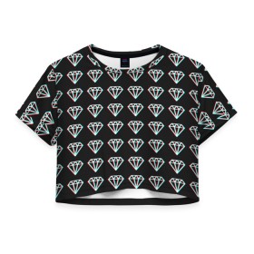 Женская футболка Crop-top 3D с принтом Diamonds Glitch в Курске, 100% полиэстер | круглая горловина, длина футболки до линии талии, рукава с отворотами | diamond | glitch | glitch diamond | rgb | алмаз | глитч | глич