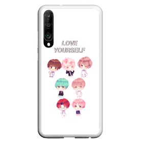 Чехол для Honor P30 с принтом BTS Love Yourself в Курске, Силикон | Область печати: задняя сторона чехла, без боковых панелей | Тематика изображения на принте: bts | k pop | love | love yourself | битиес