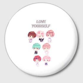 Значок с принтом BTS Love Yourself в Курске,  металл | круглая форма, металлическая застежка в виде булавки | bts | k pop | love | love yourself | битиес