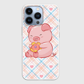 Чехол для iPhone 13 Pro с принтом Свинка ест пончик в Курске,  |  | Тематика изображения на принте: арт | еда | животное | животные | картинка | кушать | люблю покупать | милая | обжора | обжорство | рисунок | свинина | свинка | свиньи | свинья | свинюшка | толстая | толстый