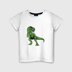Детская футболка хлопок с принтом Тираннозавр Рекс в Курске, 100% хлопок | круглый вырез горловины, полуприлегающий силуэт, длина до линии бедер | гигант | джунгли | дикий | динозавр | динозаврик | древние | животные | зверь | злой | зубы | исторические | клыки | когти | оскал | парк | пасть | природа | редкие | свирепый | страшный | существа | хвост
