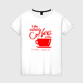 Женская футболка хлопок с принтом День без кофе в Курске, 100% хлопок | прямой крой, круглый вырез горловины, длина до линии бедер, слегка спущенное плечо | a day | coffe | coffee | cup | drawing | drawings | mug | without coffee | без идей | бодрый | день | кофе | кофеек | кофеин | кофейная | кофеман | кофеманка | кружка кофе | любителям кофе | не представляю | нет идей | рисунок | с кофе