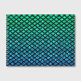 Альбом для рисования с принтом Змеиная кожа в Курске, 100% бумага
 | матовая бумага, плотность 200 мг. | Тематика изображения на принте: бирюзовый | блики | зеленый | змея | кожа | свет | синий | чешуя