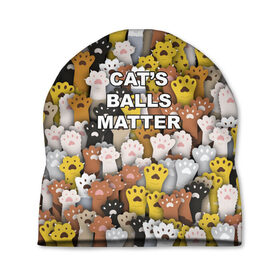 Шапка 3D с принтом Cats Balls Matter в Курске, 100% полиэстер | универсальный размер, печать по всей поверхности изделия | black lives matter | blm | жизни черных | кот | котии | кошка | лапки | паттерн | протест | толпа | яйца