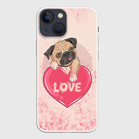 Чехол для iPhone 13 mini с принтом Love Pug | Люблю мопса (Z) в Курске,  |  | dog | doggie | doggy | mops | pug | декоративная собака | друг человека | другу | кинолог | лабрадор | малые молоссоиды | мопс | мопсик | мохнатый | пес | пёсель | пёсик | подарок | подруге | собака | собакен | собаки
