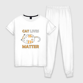 Женская пижама хлопок с принтом Cat Lives Matter (Z) в Курске, 100% хлопок | брюки и футболка прямого кроя, без карманов, на брюках мягкая резинка на поясе и по низу штанин | Тематика изображения на принте: animal liberation | animals lives matter | cat | cats | lives matter | домашнее животное | квадрокот | кот | котейка | котики | кошка | кошки | мартовские коты | милая | милые | мимими | мур | мурмур | мурмурмур | мяу | няшные