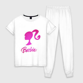 Женская пижама хлопок с принтом Барби в Курске, 100% хлопок | брюки и футболка прямого кроя, без карманов, на брюках мягкая резинка на поясе и по низу штанин | девушка барби | искусство | кукла | логотип | розовый