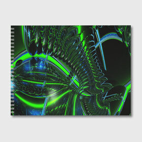 Альбом для рисования с принтом DIGITAL NEON GREEN в Курске, 100% бумага
 | матовая бумага, плотность 200 мг. | abstract | abstraction | color | fractal | geometry | paitnt | psy | rdtktr | абстракция | геометрия | краски | неоновые | психоделика | фрактал