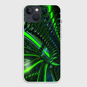 Чехол для iPhone 13 с принтом DIGITAL NEON GREEN в Курске,  |  | abstract | abstraction | color | fractal | geometry | paitnt | psy | rdtktr | абстракция | геометрия | краски | неоновые | психоделика | фрактал