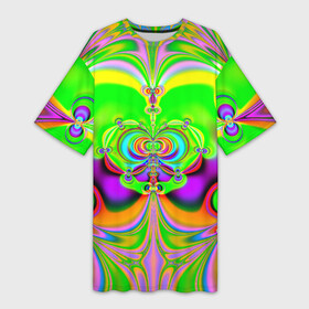Платье-футболка 3D с принтом КИСЛОТНЫЙ ФРАКТАЛ ГЕОМЕТРИЯ в Курске,  |  | abstract | abstraction | color | fractal | geometry | paitnt | psy | rdtktr | абстракция | геометрия | краски | неоновые | психоделика | фрактал