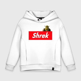 Детское худи Oversize хлопок с принтом Shrek в Курске, френч-терри — 70% хлопок, 30% полиэстер. Мягкий теплый начес внутри —100% хлопок | боковые карманы, эластичные манжеты и нижняя кромка, капюшон на магнитной кнопке | shrek | shrek is life | мемы | огр кек | суприм | суприм лого | шрек