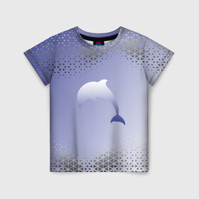 Детская футболка 3D с принтом Минималистичный дельфин в Курске, 100% гипоаллергенный полиэфир | прямой крой, круглый вырез горловины, длина до линии бедер, чуть спущенное плечо, ткань немного тянется | dolphin | minimalism | sea | дельфин | минимализм | море