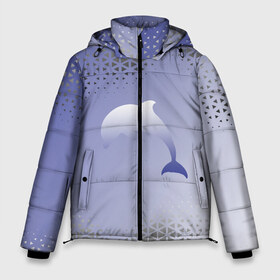 Мужская зимняя куртка 3D с принтом Минималистичный дельфин в Курске, верх — 100% полиэстер; подкладка — 100% полиэстер; утеплитель — 100% полиэстер | длина ниже бедра, свободный силуэт Оверсайз. Есть воротник-стойка, отстегивающийся капюшон и ветрозащитная планка. 

Боковые карманы с листочкой на кнопках и внутренний карман на молнии. | Тематика изображения на принте: dolphin | minimalism | sea | дельфин | минимализм | море