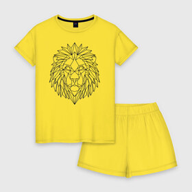 Женская пижама с шортиками хлопок с принтом Геометрический Лев в Курске, 100% хлопок | футболка прямого кроя, шорты свободные с широкой мягкой резинкой | геометрический рисунок | лев | царь зверей