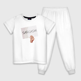 Детская пижама хлопок с принтом Сарказм табличка Мем в Курске, 100% хлопок |  брюки и футболка прямого кроя, без карманов, на брюках мягкая резинка на поясе и по низу штанин
 | mem | sarcasm | мем. | сарказм
