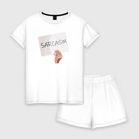 Женская пижама с шортиками хлопок с принтом Сарказм табличка Мем в Курске, 100% хлопок | футболка прямого кроя, шорты свободные с широкой мягкой резинкой | Тематика изображения на принте: mem | sarcasm | мем. | сарказм