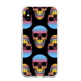 Чехол для iPhone XS Max матовый с принтом Neon skull в Курске, Силикон | Область печати: задняя сторона чехла, без боковых панелей | color | grin | jaw | neon | skull | teeth | неон | оскал | пасть | цвет | череп