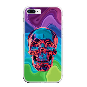 Чехол для iPhone 7Plus/8 Plus матовый с принтом Color skull в Курске, Силикон | Область печати: задняя сторона чехла, без боковых панелей | Тематика изображения на принте: color | jaw | neon | skull | teeth | vanguard | авангард | зубы | неон | пасть | цвет | череп