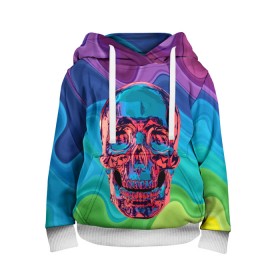 Детская толстовка 3D с принтом Color skull в Курске, 100% полиэстер | двухслойный капюшон со шнурком для регулировки, мягкие манжеты на рукавах и по низу толстовки, спереди карман-кенгуру с мягким внутренним слоем | color | jaw | neon | skull | teeth | vanguard | авангард | зубы | неон | пасть | цвет | череп