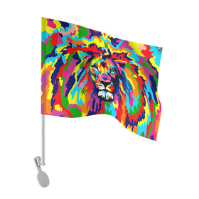 Флаг для автомобиля с принтом Лев Artistic Art в Курске, 100% полиэстер | Размер: 30*21 см | king | lion | neon | африка | голова | граффити | грива | дикий | животные | зверь | зодиак | картина | король | краски | красочный | лев | львенок | львиное | львица | неон | неоновые | радуга | радужный | рисунок