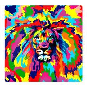 Магнитный плакат 3Х3 с принтом Лев Artistic Art в Курске, Полимерный материал с магнитным слоем | 9 деталей размером 9*9 см | king | lion | neon | африка | голова | граффити | грива | дикий | животные | зверь | зодиак | картина | король | краски | красочный | лев | львенок | львиное | львица | неон | неоновые | радуга | радужный | рисунок