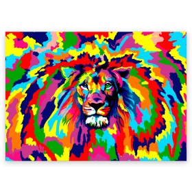 Поздравительная открытка с принтом Лев Artistic Art в Курске, 100% бумага | плотность бумаги 280 г/м2, матовая, на обратной стороне линовка и место для марки
 | king | lion | neon | африка | голова | граффити | грива | дикий | животные | зверь | зодиак | картина | король | краски | красочный | лев | львенок | львиное | львица | неон | неоновые | радуга | радужный | рисунок