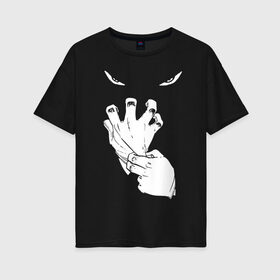 Женская футболка хлопок Oversize с принтом Halloween в Курске, 100% хлопок | свободный крой, круглый ворот, спущенный рукав, длина до линии бедер
 | eyes | ghost | gloves | halloween | глаза | перчатки | привидение | призрак | хэллоуин