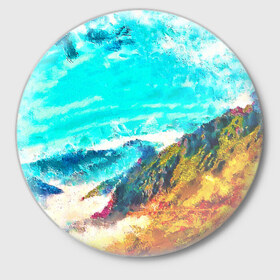 Значок с принтом Японские горы в Курске,  металл | круглая форма, металлическая застежка в виде булавки | art | japan | summer | азия | акварель | восток | восход | горы | деревья | искусство | картина | краски | красочный | лес | летние | лето | мазки | небесный | облака | пейзаж | природа | разноцветные | рассвет