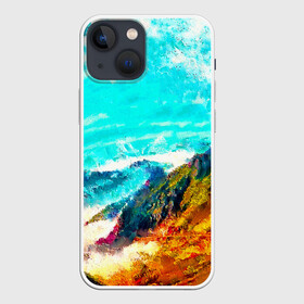 Чехол для iPhone 13 mini с принтом Японские горы в Курске,  |  | art | japan | summer | азия | акварель | восток | восход | горы | деревья | искусство | картина | краски | красочный | лес | летние | лето | мазки | небесный | облака | пейзаж | природа | разноцветные | рассвет
