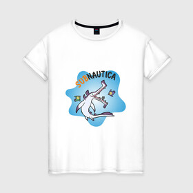 Женская футболка хлопок с принтом Sabnautica в Курске, 100% хлопок | прямой крой, круглый вырез горловины, длина до линии бедер, слегка спущенное плечо | sabnautica | акула | море | рыба | рыбы | сабнавтика
