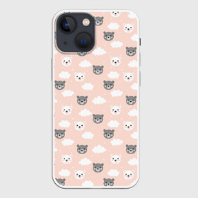 Чехол для iPhone 13 mini с принтом МИШКИ в Курске,  |  | девушкам | детская | детям | женская | животные | медведи | медведь | медвежата | медвежатки | милота | милый | мишка | мишки | небо | облака | паттерн