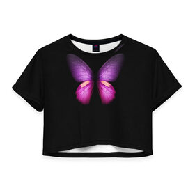 Женская футболка Crop-top 3D с принтом Butterfly в Курске, 100% полиэстер | круглая горловина, длина футболки до линии талии, рукава с отворотами | butterfly | арт | бабочка | крылья | насекомые | фауна