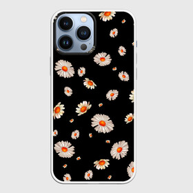 Чехол для iPhone 13 Pro Max с принтом Ромашки в ночи в Курске,  |  | blackandwhite | flowers | nature | pattern | summer | белыецветы | бутоны | девушкам | лепестки | летние | листья | ночные | ночь | паттерн | поле | природа | ретро | ромашки | ромашковое | россыпь | сад | узоры | флорист