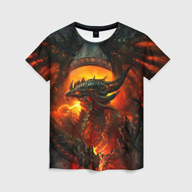 Женская футболка 3D с принтом Огненный Дракон  в Курске, 100% полиэфир ( синтетическое хлопкоподобное полотно) | прямой крой, круглый вырез горловины, длина до линии бедер | drag | dragon | арт | динамическое | динозавр | дракон | красивое | фантастика