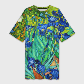 Платье-футболка 3D с принтом Ирисы Ван Гога в Курске,  |  | Тематика изображения на принте: vangogh | арт | вангог | ветки | винсент | девушкам | импрессионизм | ирисы | искусство | картина | лепестки | летние | лето | листья | масло | пейзаж | поле | природа | растения | рисунок | сад | солнце