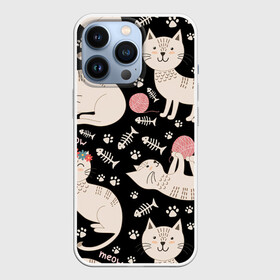 Чехол для iPhone 13 Pro с принтом Милые кошечки в Курске,  |  | арт | венок | клубок | клубок ниток | клубочек | кот | котёнок | котята | кошечка | кошка | кошка в венке | кошка играет | лапки | милая кошечка | милая кошка | отпечатки | отпечатки лап | рисунок | рыбка