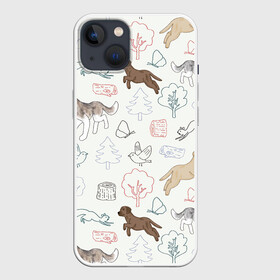 Чехол для iPhone 13 с принтом Рисунок домашних любимцев в Курске,  |  | арт | бабочка | бабочки | дерево | деревья | карандаш | кошка | кошки | птица | птицы | рисунок | рисунок карандашом | собака | собаки