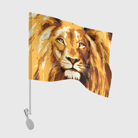 Флаг для автомобиля с принтом Взгляд льва в Курске, 100% полиэстер | Размер: 30*21 см | арт | грива | деко | жедтая | животные | закат | зверей | золото | кошка | лев | лето | львенок | неоновая | очки | пляж | прайд | разноцветная | солнце | тигр | узоры | царь | яркие