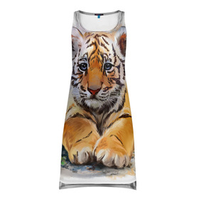Платье-майка 3D с принтом Tiger Art в Курске, 100% полиэстер | полуприлегающий силуэт, широкие бретели, круглый вырез горловины, удлиненный подол сзади. | art | blue | dinamic picture | lion | tiger | white | арт | животные | картинка | лев | рисунок | тигр